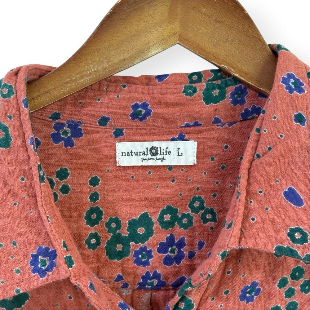 Natural Life Women's Floral Georgia Gauze Gauzy Cotton Long Sleeve Shirt Dress L - Picture 3 of 9
